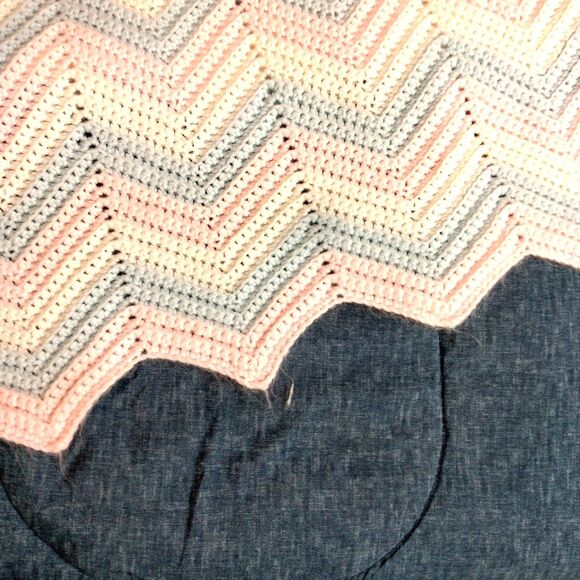 HANDMADE CROCHET AFGAN Baby girl boy pink blue blanket nursery 69 X 40 - Picture 3 of 3